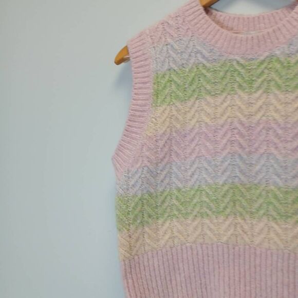Zara womens large sweater vest green pink preppy wool alpaca - Picture 6 of 10